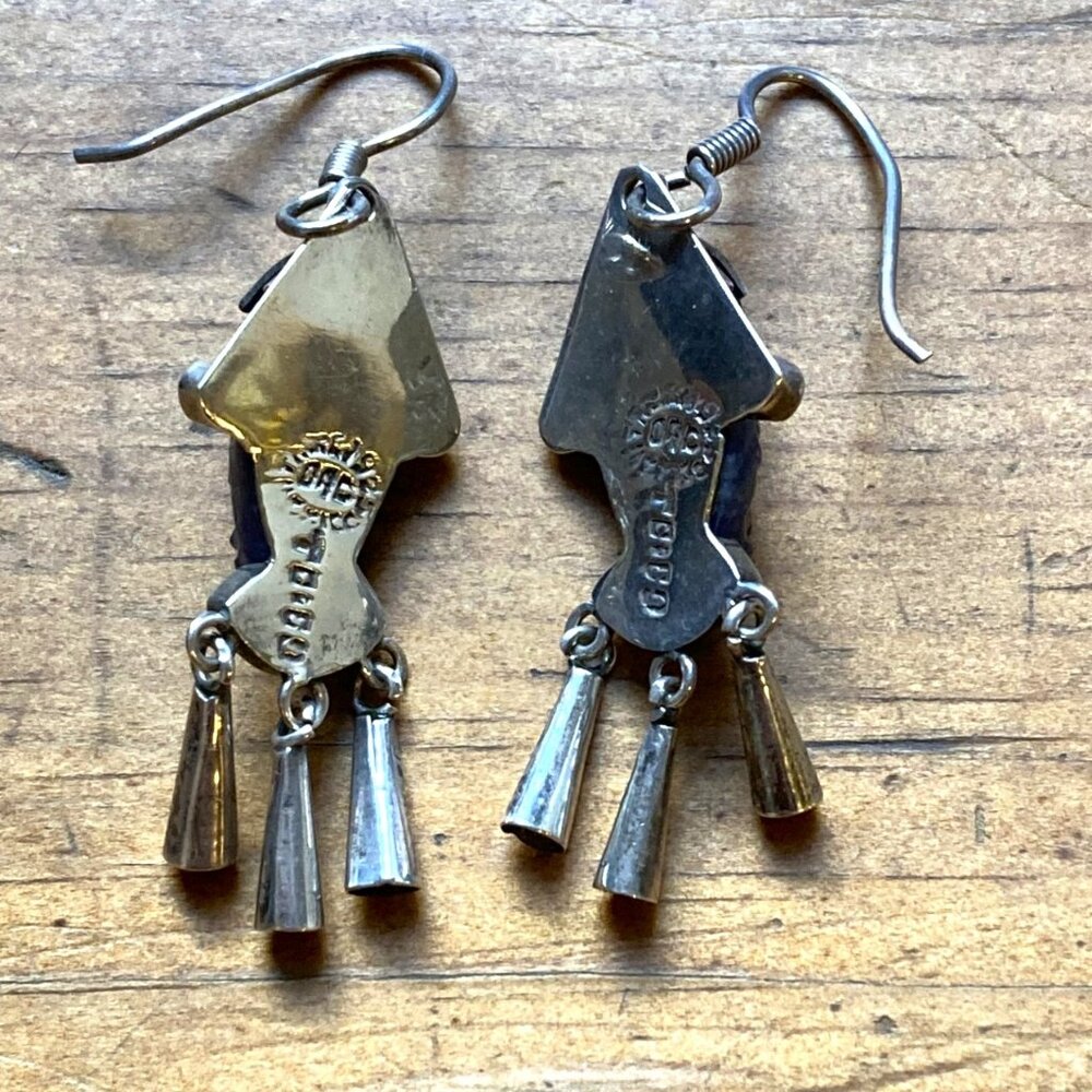 Stunning Taxco mask earrings in sterling, lapis lazuli & malachite - Picture 4 of 6